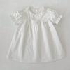 Girls Short Sleeve Dress Petal Neck Pure Cotton Princess Style Casual Kids