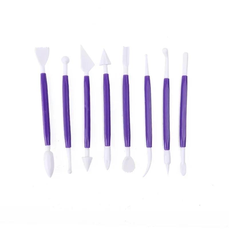 8pcs/set Double Headed Cake Carving Cutter Pen Set Baking Group Fondant Knife Making Cutting Clay Color Soft Diy Tool Odorless
