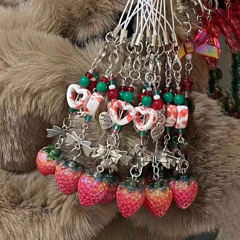 Уникальная сладкая клубника телефонные подвески кулон милый бант сердце бисерный брелок камера школьный портфель украшения аксессуары подарки
