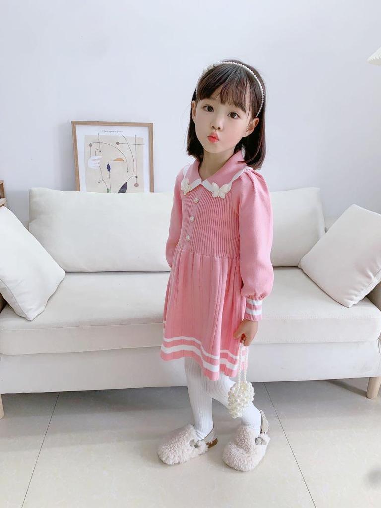 Вязаное платье-свитер для девочек в корейском стиле осень/зима 2023 года — модный, трендовый и милый дизайн принцессы