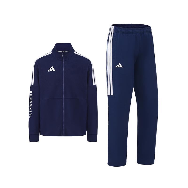 adidas Тхэквондо 3 Полоски Классический Ретро Прямые Длинные Брюки Куртка с Воротником-стойкой Хлопок Костюм из Двух Частей Повседневный Спортивный Костюм CLTR02NHJT-DBW+TR411TK-NBW