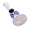 Rose Quartz, Black Onyx Gemstone 925 Sterling Silver Jewelry Pendant 2.1" AH-3279