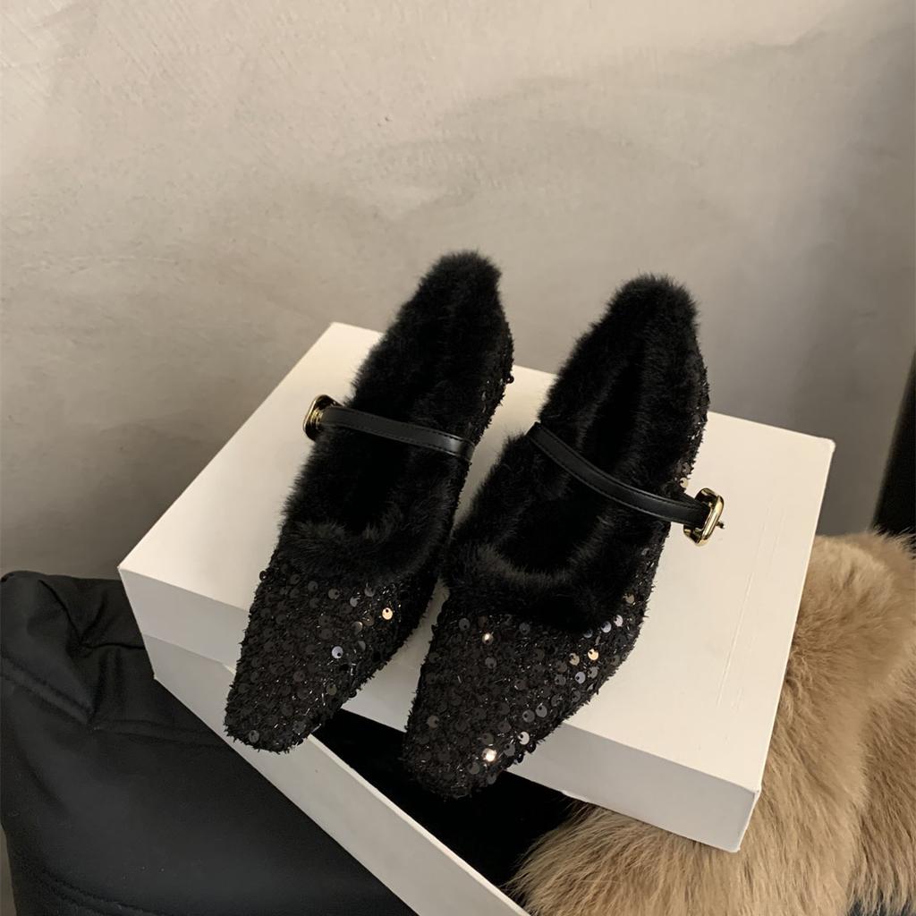 Французские феи туфли на шпильках 2025 года корейская версия нежного темперамента пушистая обувь женская одежда женская обувь Мэри Джейн