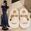 Large Size Women's Shoes, Thick-soled Heightened Fluffy Slippers, Wear Autumn and Winter Home Warm Plush Cotton Slippers