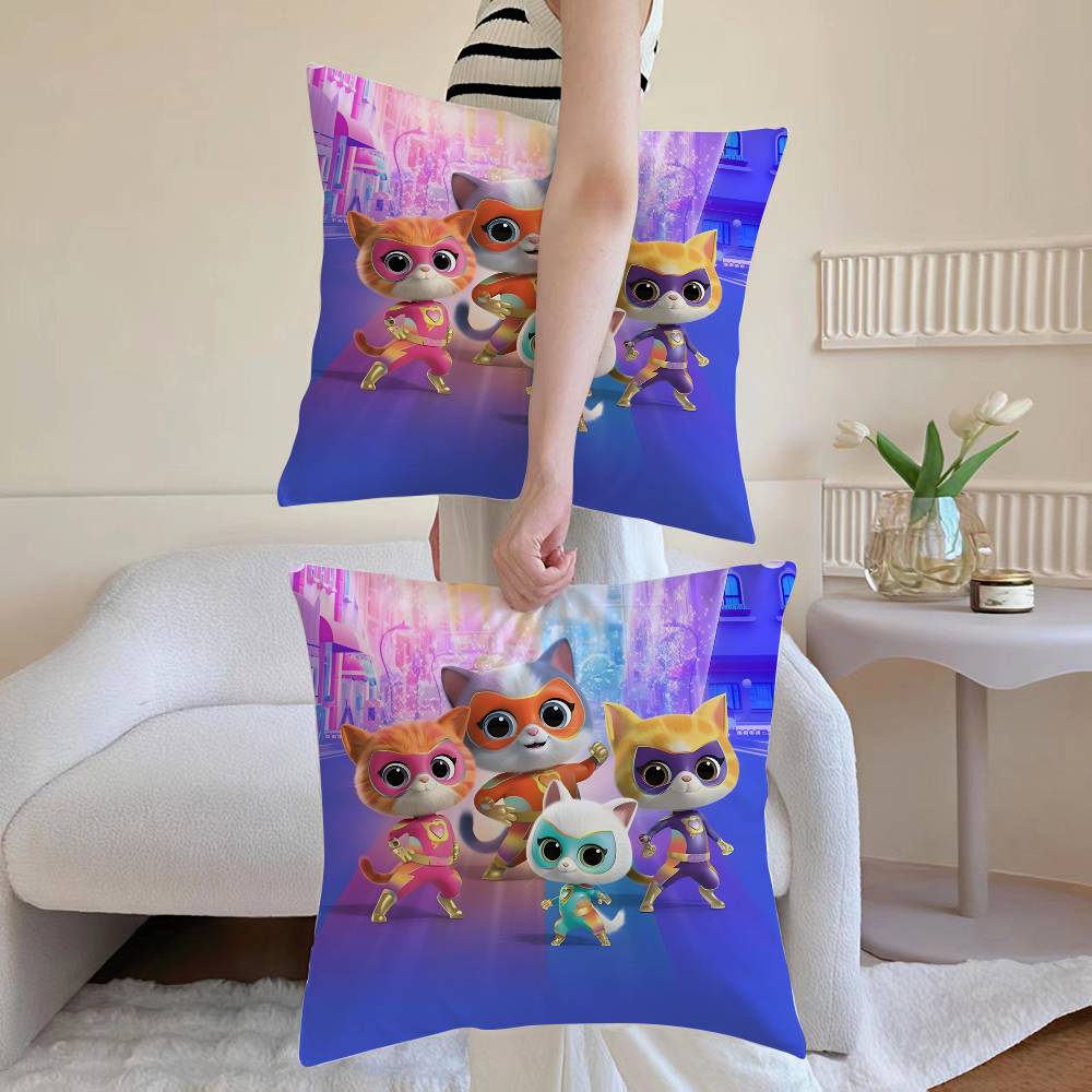 Cute Cartoon S-Super-Kitties Pillow Case Anti-Dustmite Pillowcase Invisible Zipper Silky Sofa Cushion Cover