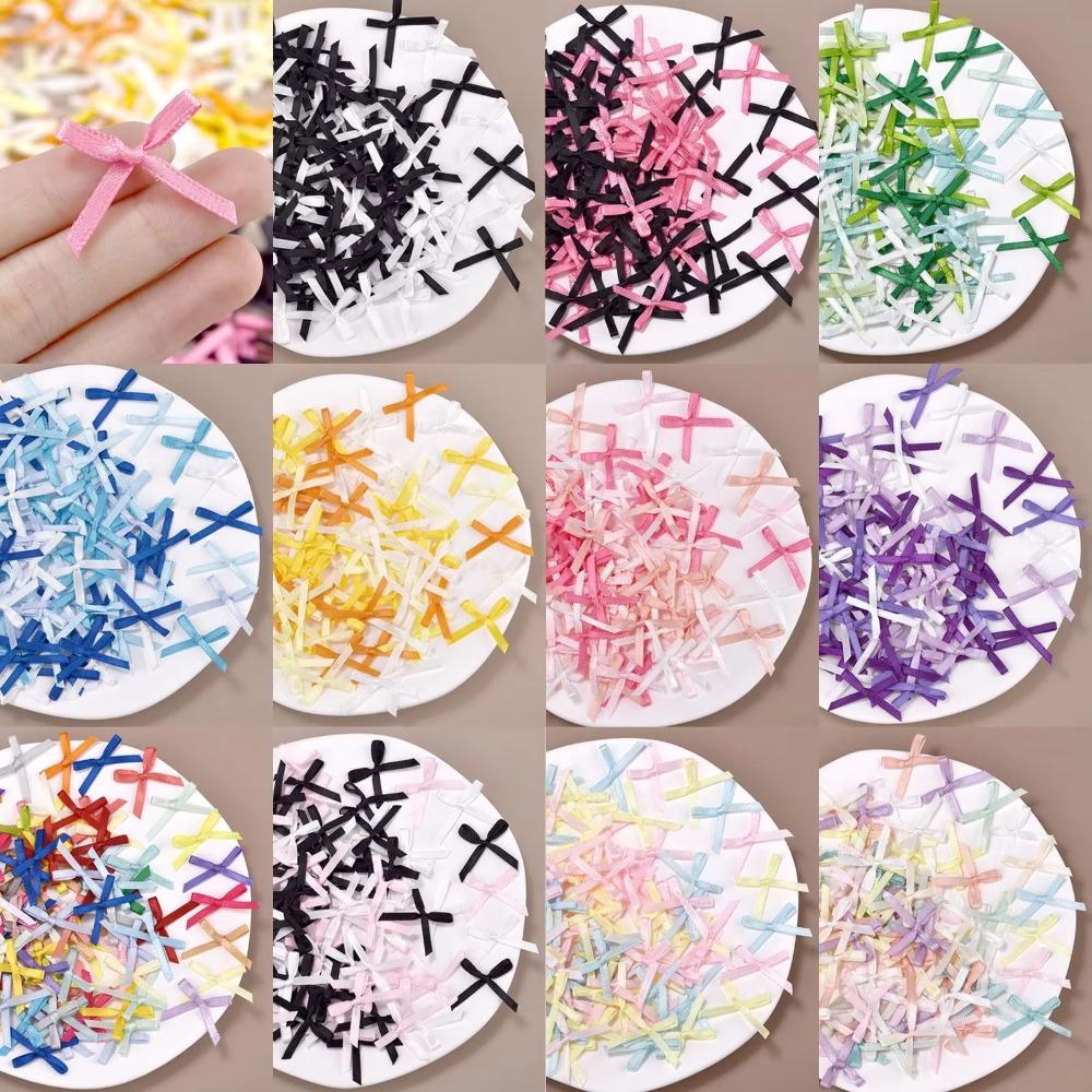 100pcs 2x3cm Ribbon Bows Solid Color Gift Wrapping Bowknot New Satin Bow DIY Craft Scrapbooking