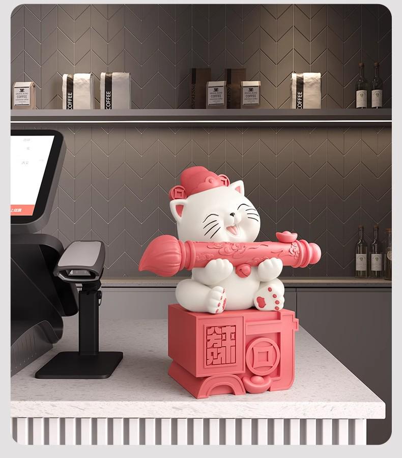 Large Chinese Style Fortune Cat Figurine - Ideal for Housewarming, Office Decor, or Reception Area