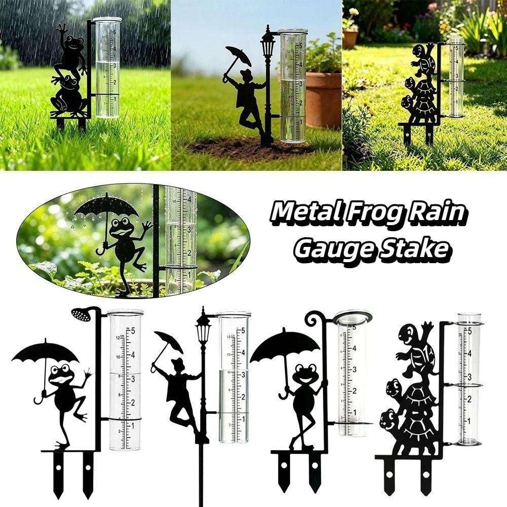 Iron Art Metal Frog Rain Gauge Stake Rustproof Garden Stake Rain Water Collector Weather Station