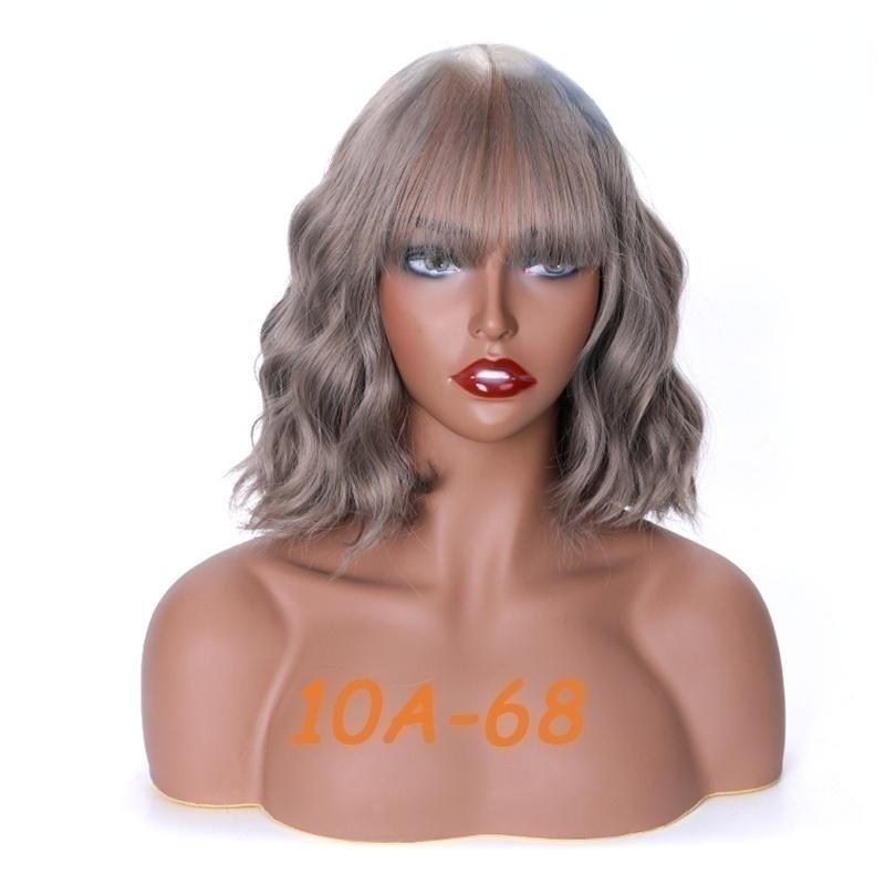 MISS WIG Женский модный короткий волнистый парик с челкой, волнистый парик из синтетического волокна для женщин, черный, коричневый, синий цвет