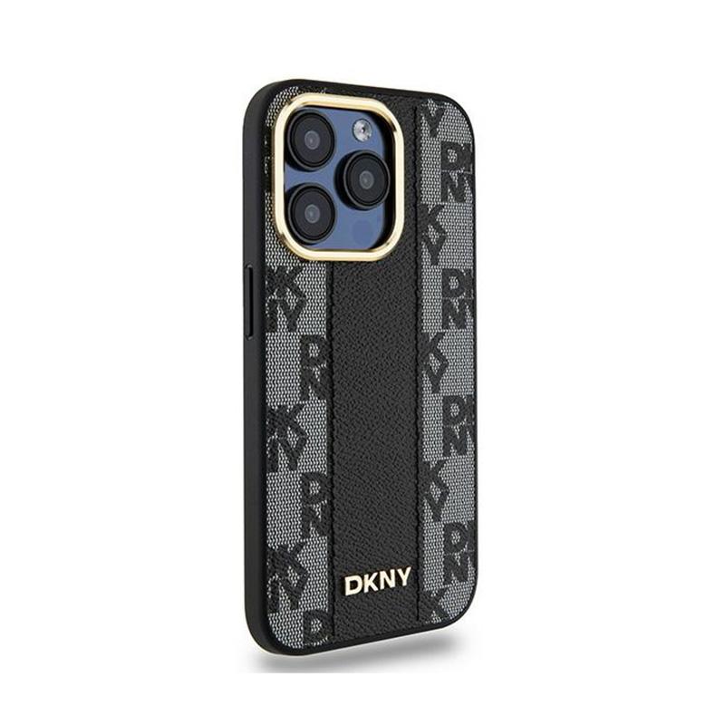 Dkny Leather Checkered Mono Pattern Magsafe - Etui Iphone 15 Pro (Czarny)