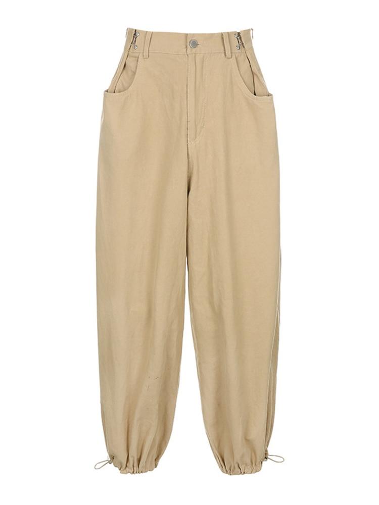 Модные брюки-карго цвета хаки, свободные брюки-карго в стиле хип-хоп, длинные широкие брюки с регулируемой талией, уличная одежда, осень 90-х годов