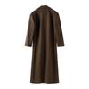 Brown Lapel Woolen Coat Synthetic Fabric Women's Double Breasted Long Sleeve Warm Coat Straight Tube Version Autumn and Winter