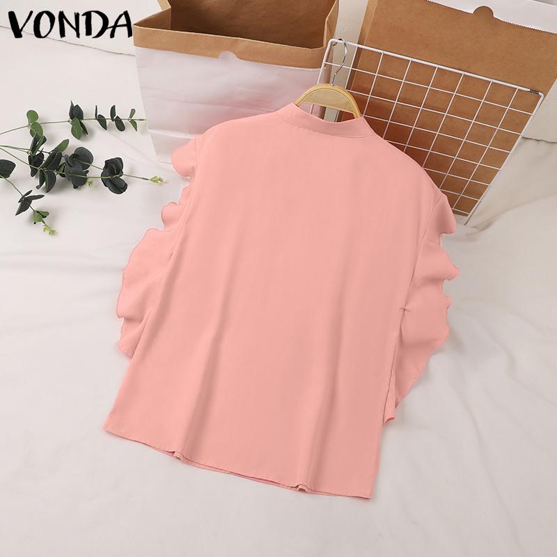 VONDA Женские летние свободные блузки с коротким рукавом и воротником-стойкой