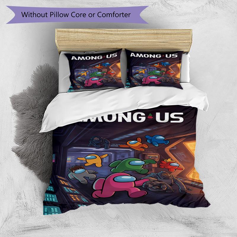 3pcs Duvet Cover Set (1*Duvet Cover + 2*Pillowcase, Without Core), Among Us Print Bedding Set, Bedroom Decor, All‑Season, Birthday Gift