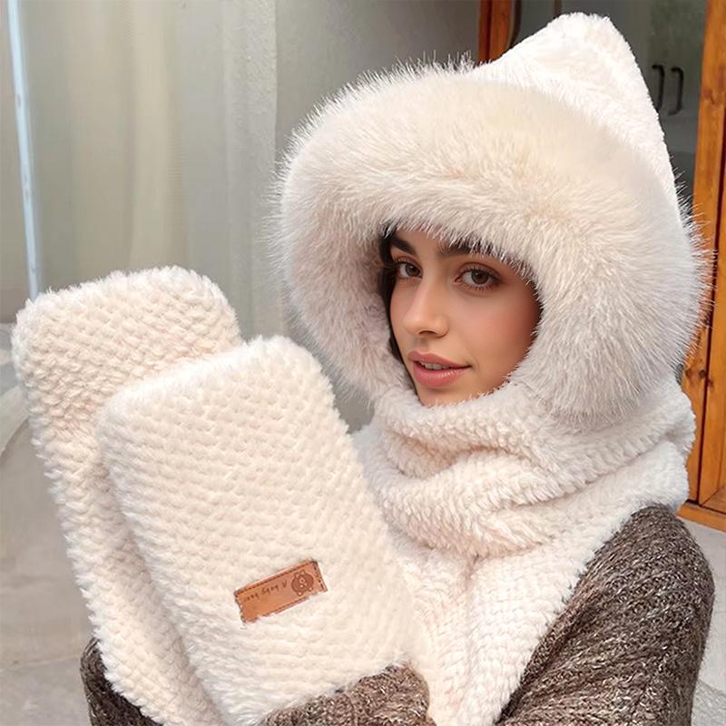 1PC Gloves Elegant Knit Material Warmth Thickened Cute Ear-Protecting Balaclava Hood Scarf Set Multi-Color