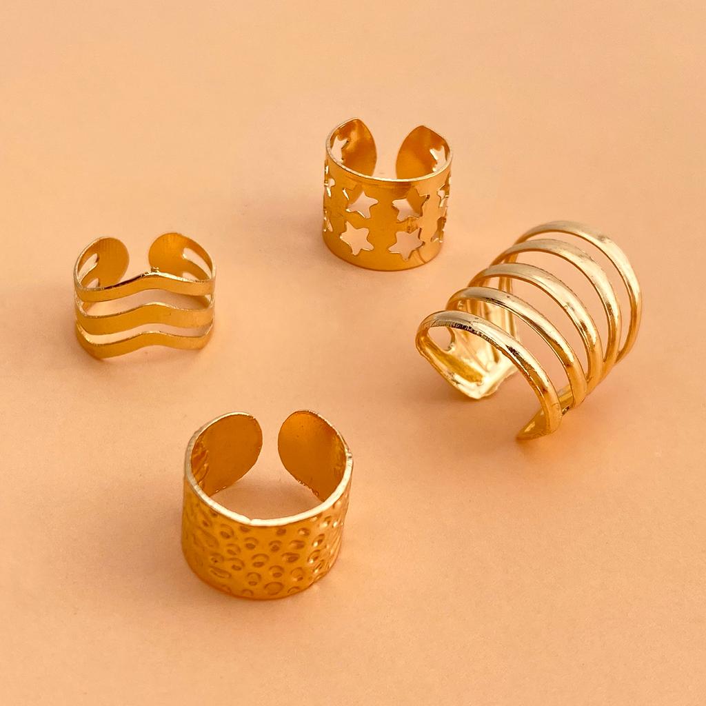 4PCS Gold Color Star Punk Ear Clips Geometric Hollow Hip Hop Trendy Earrings Jewelry Girls