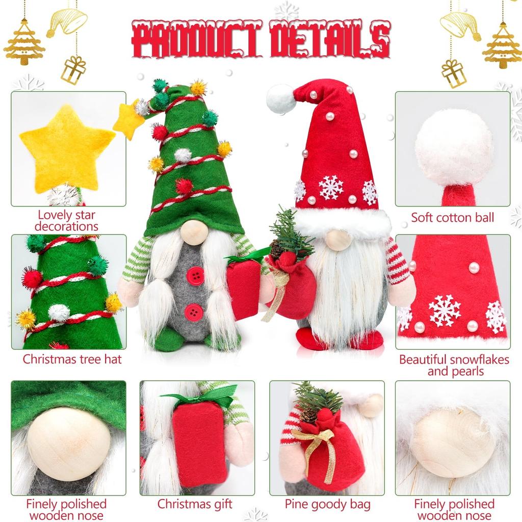 2шт Рождественские украшения Красная шляпа Рождественская безликая кукла Стоящая кукла-гном