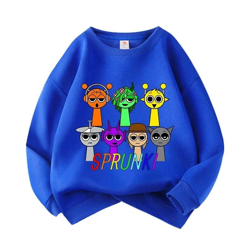 Sprunki Cartoon Game Printed Pullover Anime Rhythm Box Loose Hoodies Spring Autumn Children Clothes Round Neck Tops