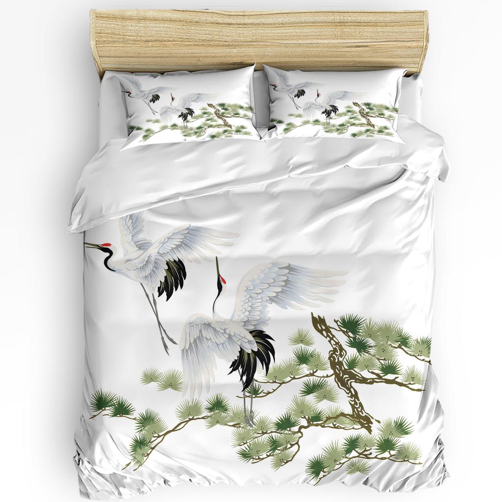 White Crane Pine Tree Art Printed Comfort Duvet Cover Pillow Case Home Textile Quilt Cover Boy Kid Teen Girl 3pcs Bedding Set