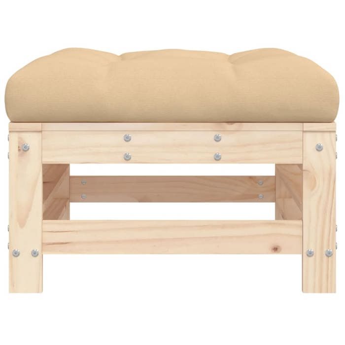 VidaXL Garden Footrest with Cushion Solid Pine Wood, Stool, Ottoman Footrest, Garden Stool, Pouf, 825667