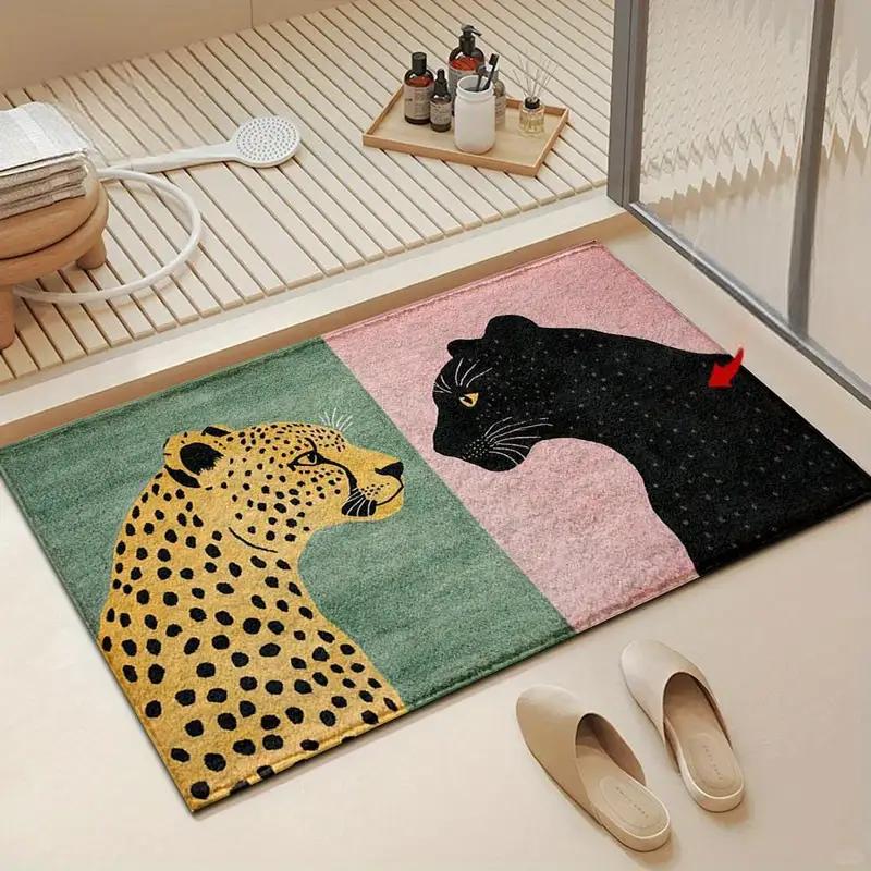 Leopard Panther Print Doormat Soft Fluffy Non-slip Absorbent Washable Entryway Floor Mat Animal Print Rug