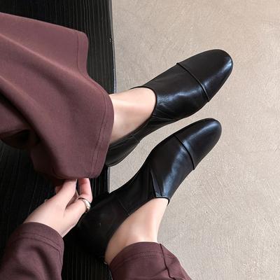 Новые осенние женские лоферы из натуральной кожи, женская обувь с круглым носком и массивным каблуком, женские балетки, мягкая обувь