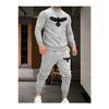 Серый: Толстовка Eagle Jogger Низ Верх Спортивный комплект Oversize с круглым вырезом и принтом