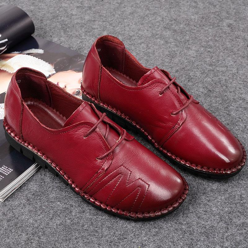 Новая обувь ручной работы 2024 Весна Женская обувь Повседневная рабочая обувь для вождения Женские туфли на плоской подошве с круглым носком Натуральная кожа Плоская обувь Plus 355