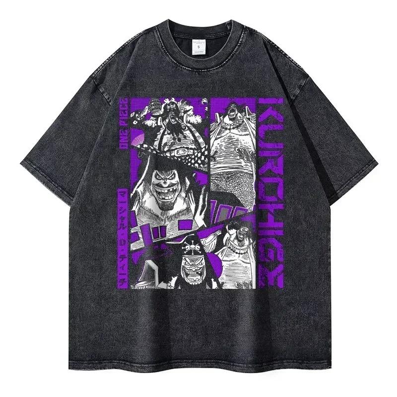 Стильная washed футболка унисекс Streetwear Оверсайз Y2K Хлопок Высокое качество L-Luffy Манга Топы Футболки 100% Хлопок Женская Мужская Одежда
