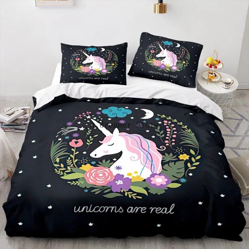 Unicorn Cartoon Rainbow Horse Bedding Set Kids Duvet Cover for Children Baby Crib Duvet Cover Set Pillowcase Lovely Bed Linens