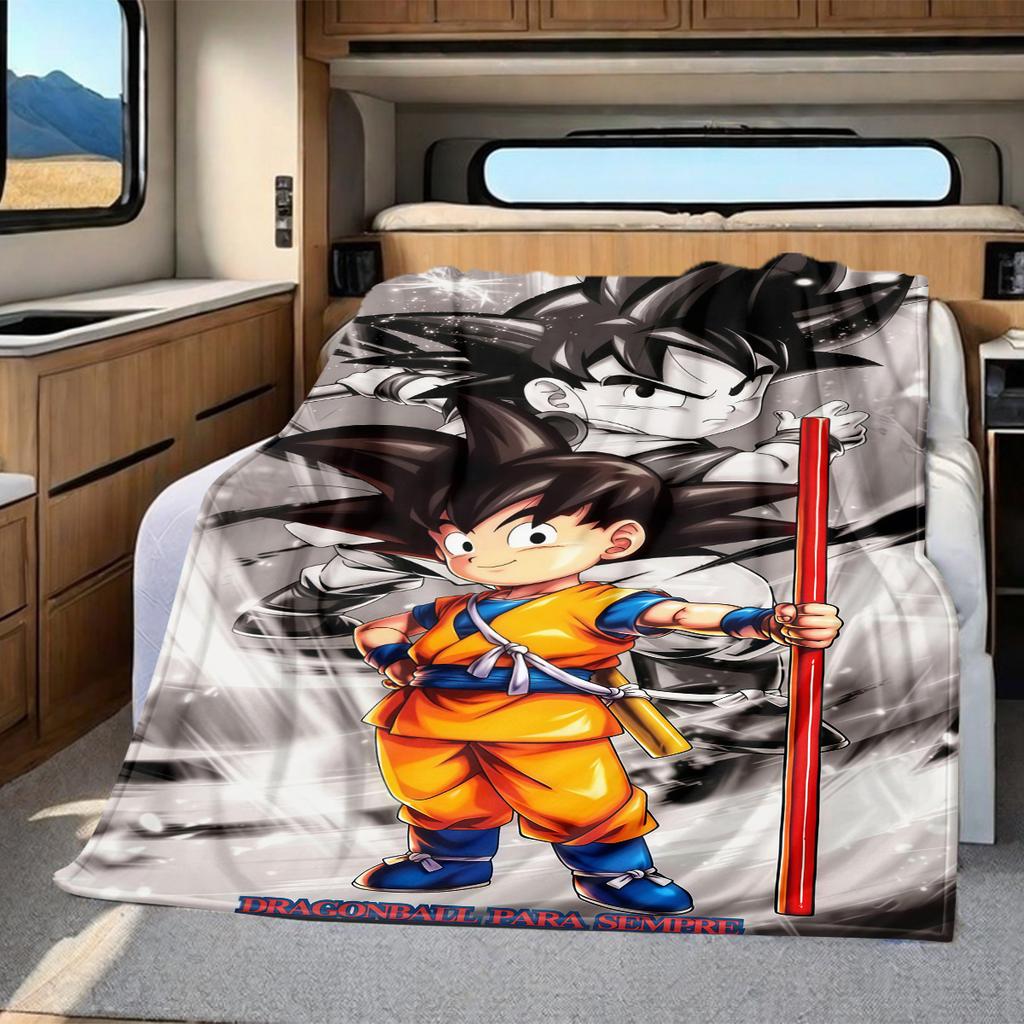 1PC Cartoon Son Goku Print Flannel Blanket, High quality All Seasons, Home Decor, Warmth and Comfort, Perfect for Christmas Gifts