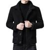 Men Jacket Lapel Long Sleeve Single Breasted Coat with Pockets Solid Color Reversible Design Polar Fleece Faux Leather Outwear