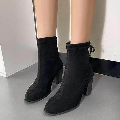 Модная женская обувь 2024 года, горячая распродажа, женские сапоги с рукавами, осенние замшевые однотонные короткие бочонки на толстом каблуке, модные сапоги Zapatos De Mujer