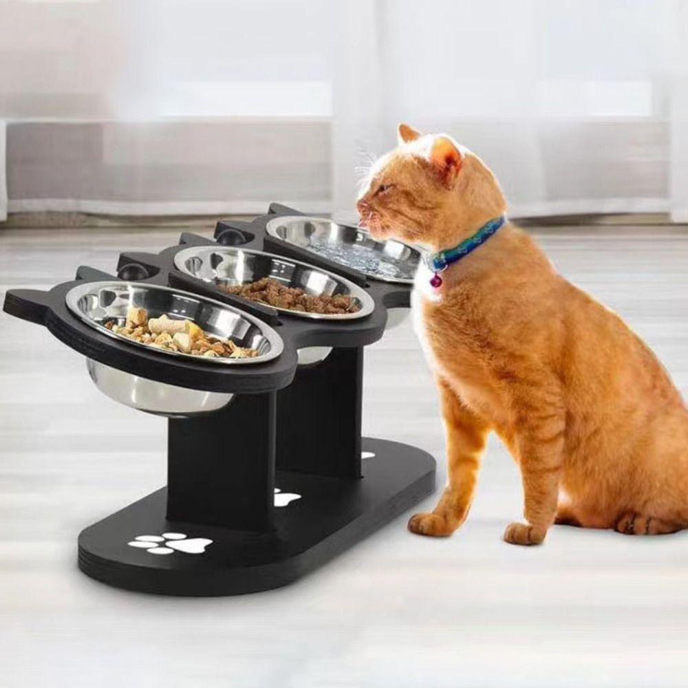 Деревянная стойка для корма для домашних животных, миска для воды из нержавеющей стали, симпатичная приподнятая миска для кошек и собак, лакомства для домашних животных