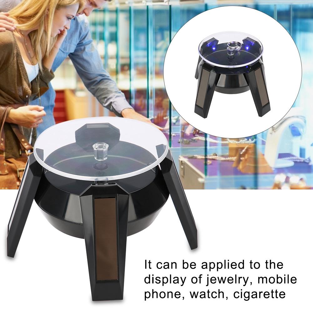Solar 360 Degrees Rotating Turntable Watch Phone Jewelry Display Stand LED Light (Black)