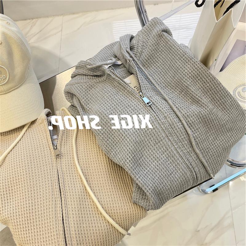 Женская толстовка с капюшоном из вафельной ткани осень/зима - новая свободная облегающая куртка-кардиган на молнии