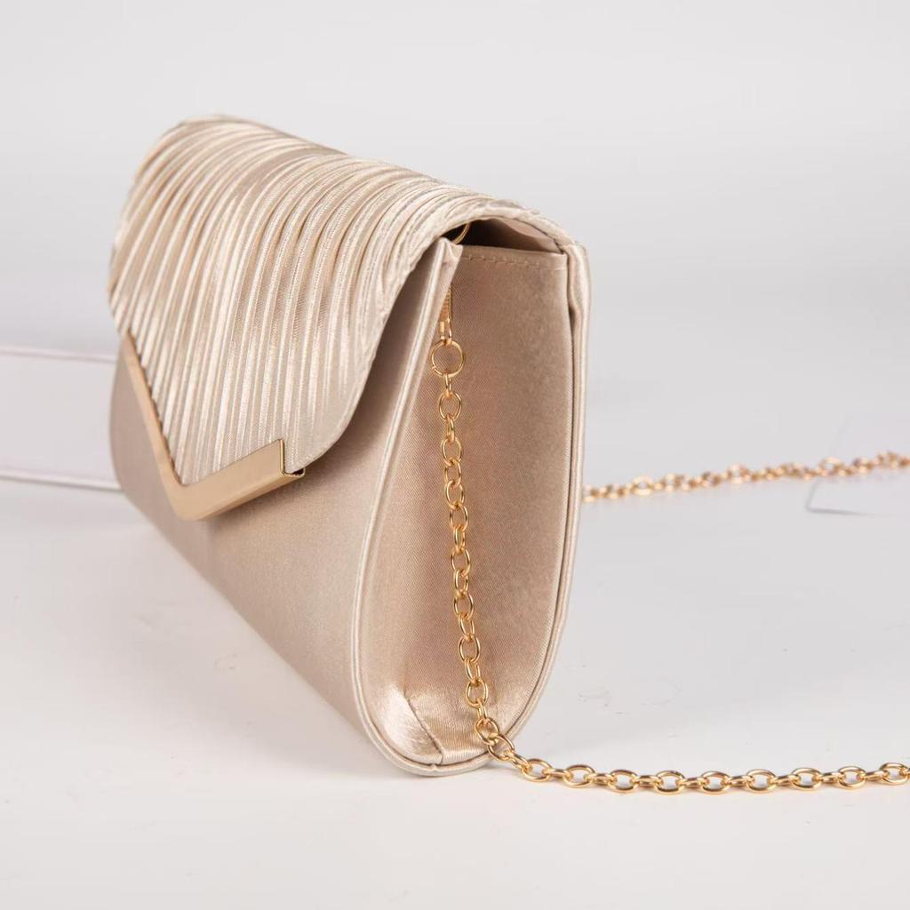Сатиновый плиссированный вечерний клатч-сумка через плечо для женщин