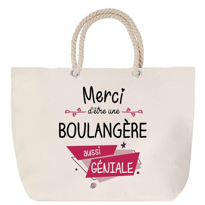 Sac de plage - PLANETEE - Merci Boulangère Géniale - Grand format - Anse corde - Fabriqué en France