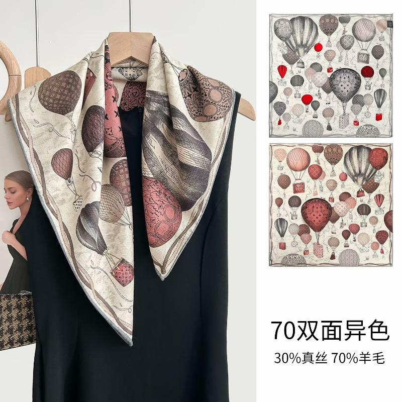 Colored leaves double-sided heterochrome silk wool silk scarf women's new thermal shawl light luxury versatile silk wool scarf