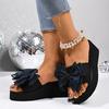 Fashion Women's Bowtie Decor Wedges Sandals Summer Light Comfort Chunky Platform Slippers Plus Size Thick Sole Non Slip Casual Slippers