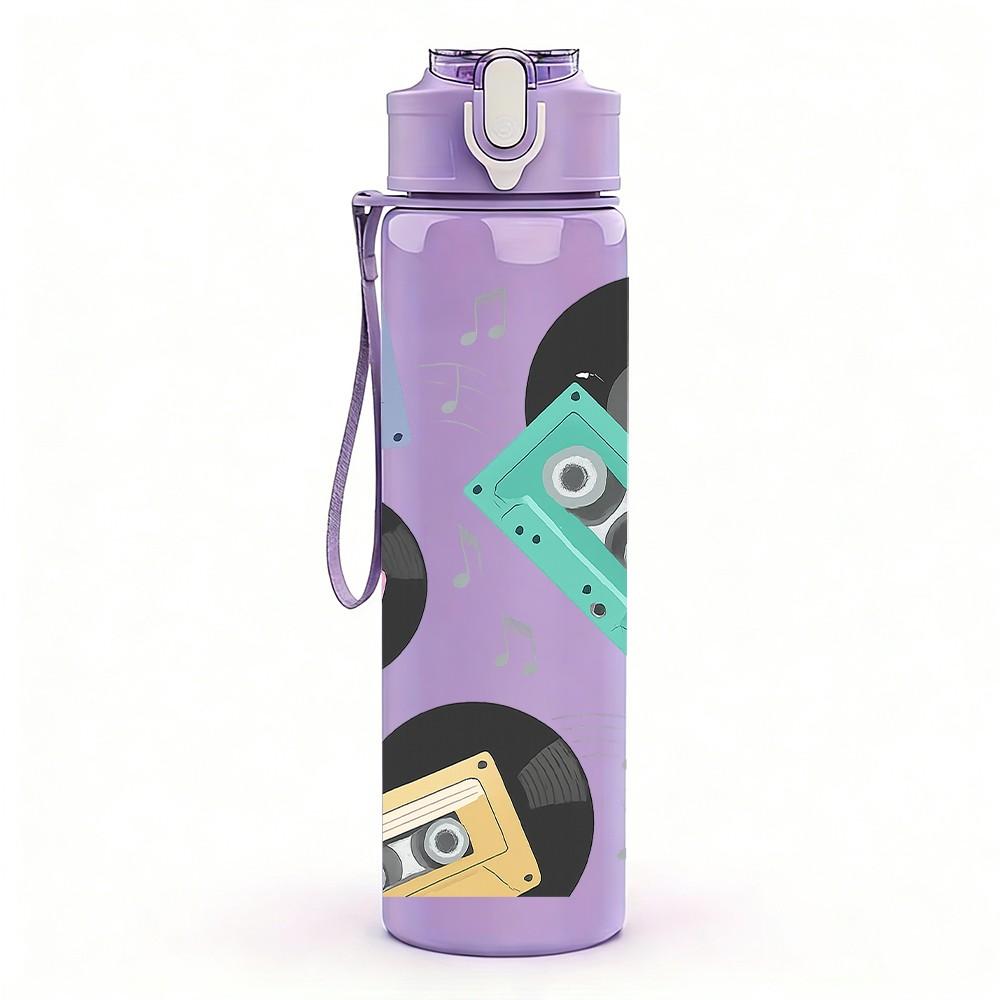 1PC Vintage Tape Cassette Set 750ml Color Plastic Sports Water Bottle Leakproof Flip Straw Lid Suitable for Sports Office Home Use