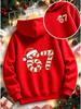 Kids Christmas 67 Hoodie Candy Cane Santa Hat Graphic Print Autumn Winter Fleece Lined Warm Long Sleeve Pullover