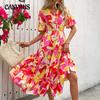 Summer Women's Dress Holiday Cardigan V Neck Printed Dresses
