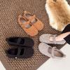Womens Winter Fuzzy Flat Mary Jane Slippers With Faux Fur Lining Warm Cotton Shoes Daily Wear