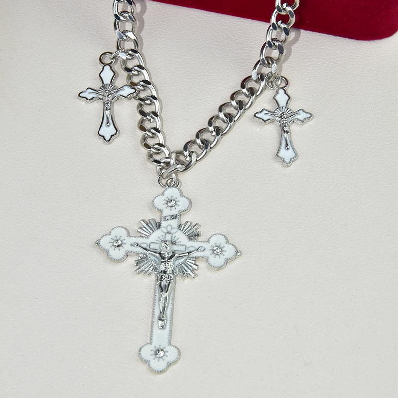 Fashion Gothic Pink Cross Necklace For Women Charm Y2K Red White Rhinestone Metal Choker Chain Trendy Unique Jewelry Gifts