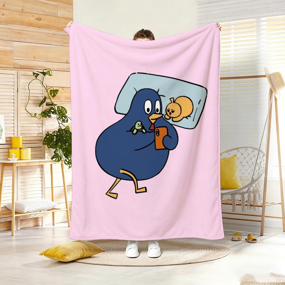 Anime Cchubby blue bird Throw Lightweight g Flannel Blanket Soft Skinfriendly for Summer Cooling