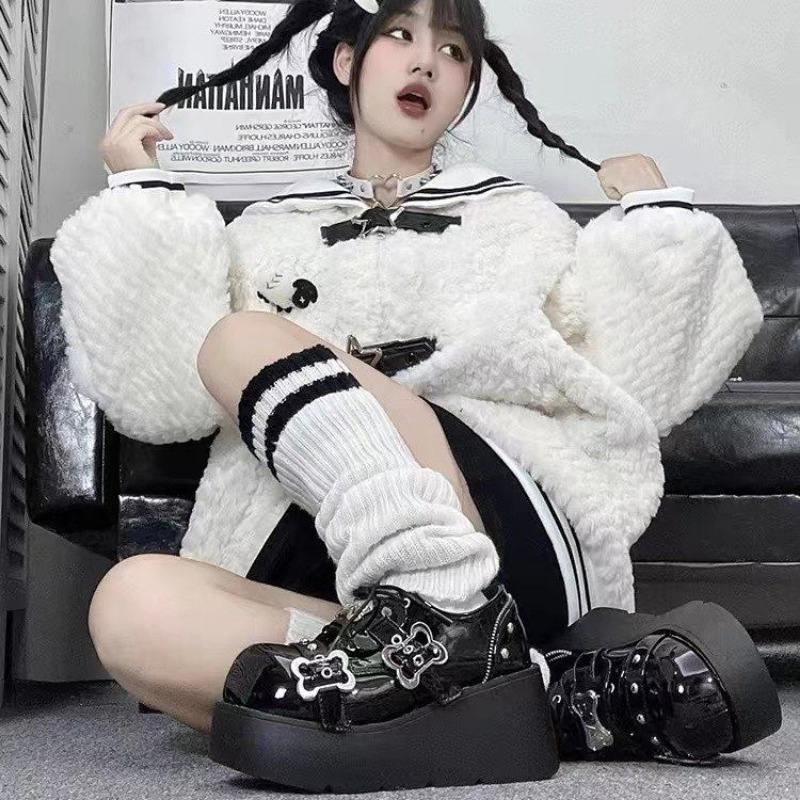 Ботильоны на толстой платформе с панковскими металлическими цепочками, женские зимние женские туфли Y2K из денима с толстой подошвой, черные туфли в стиле готической Лолиты