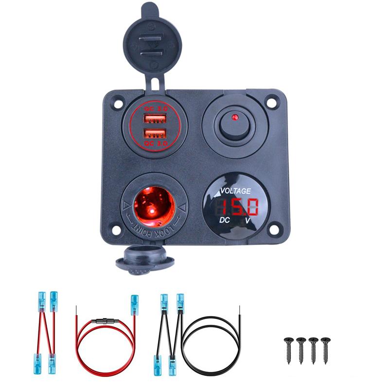 4 в 1 панель двойная QC 3.0 USB автомобильное зарядное устройство розетка вольтметр розетка переключатель для автомобиля морской лодки автофургона грузовика