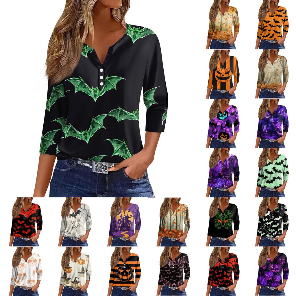 Women's T Shirt Tee Print Button 3/4 Sleeve Daily Weekend Fashion Basic V Neck Regular Top