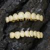 Exaggerated Eight-Tooth Gold Grillz with Copper Zirconia - Trendy European and American Hip Hop Accessory
